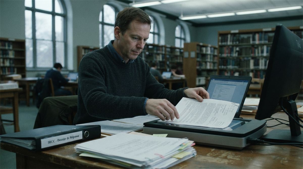 Une personne numérise des justificatifs dans une bibliothèque (illustration)