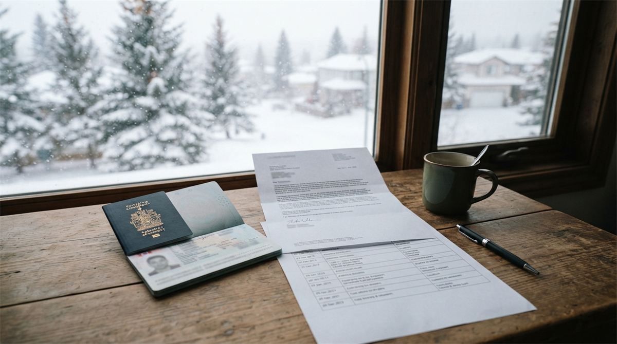 Une lettre d’invitation, un passeport et un itinéraire posés sur une table (illustration)