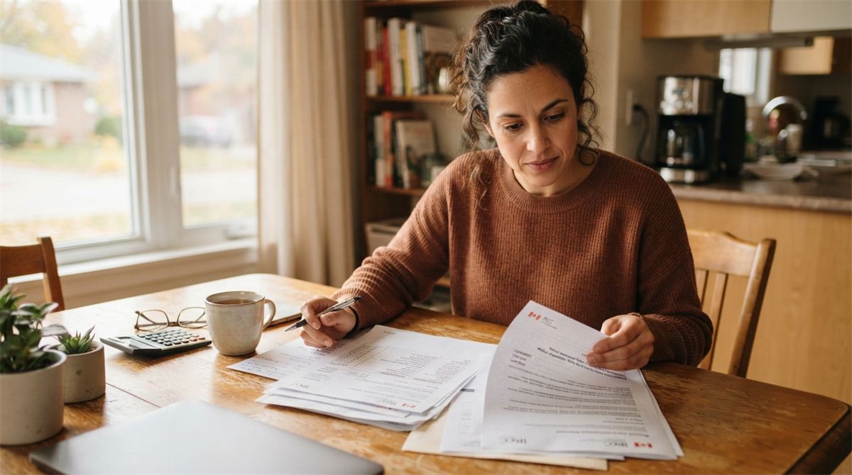 An applicant reviews treatment estimates and a care plan at a kitchen table (illustration)