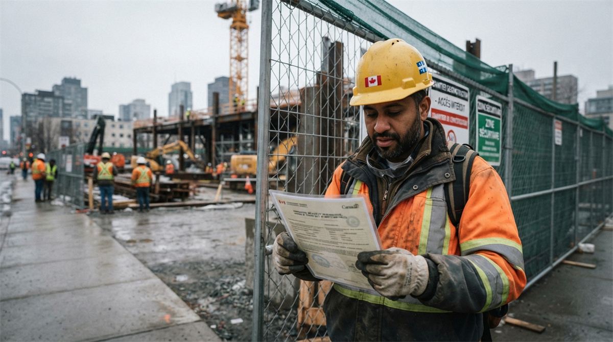 Un ouvrier consulte son document de travail près d’un chantier (illustration)