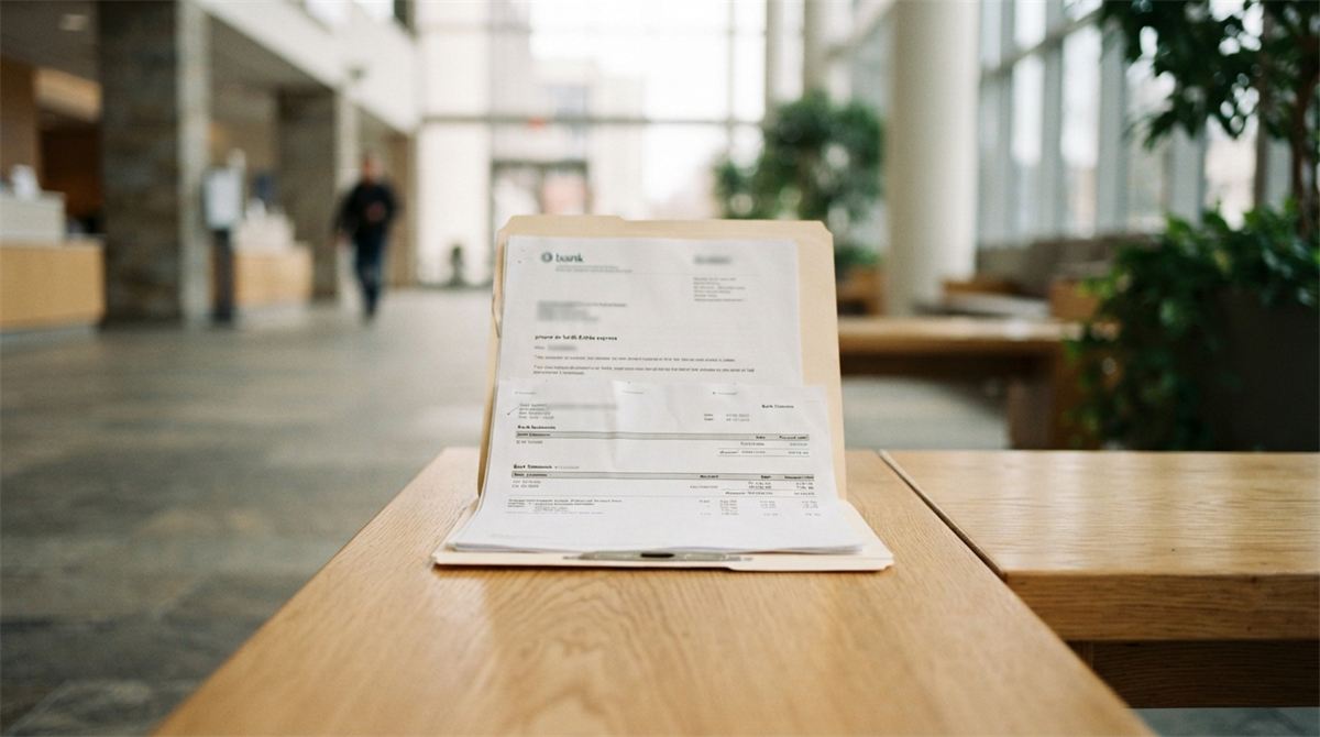 Une chemise de documents contenant une lettre bancaire et des relevés (illustration)