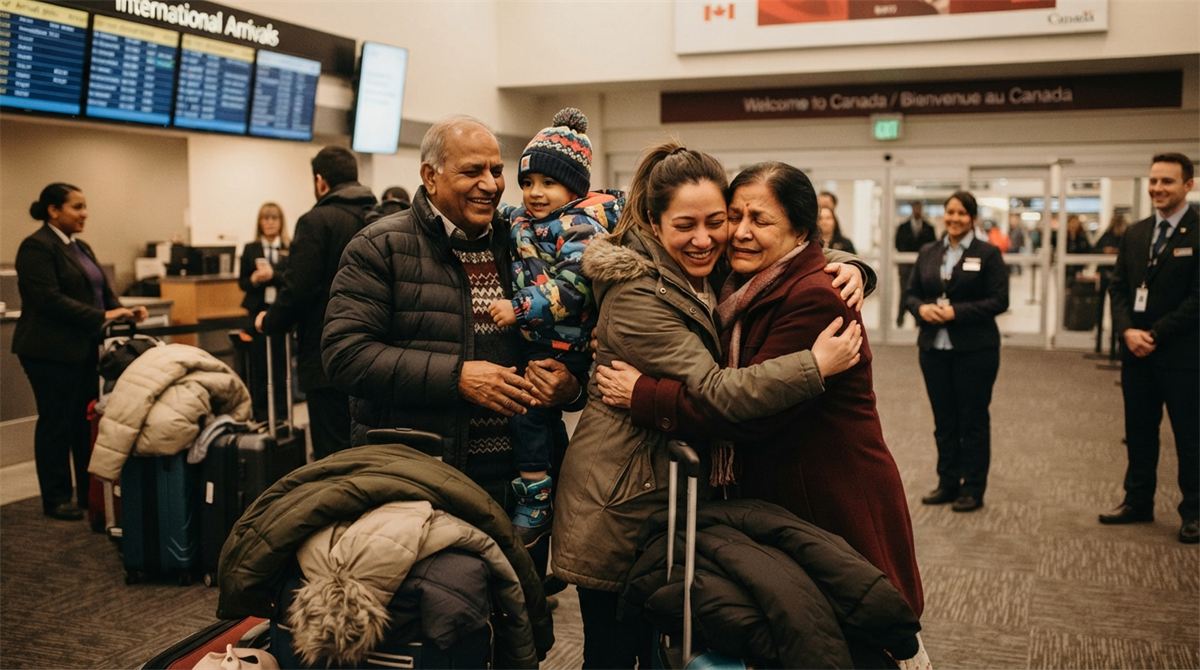 Des grands-parents retrouvent leur fille et leur petit-enfant à l’aéroport (illustration)